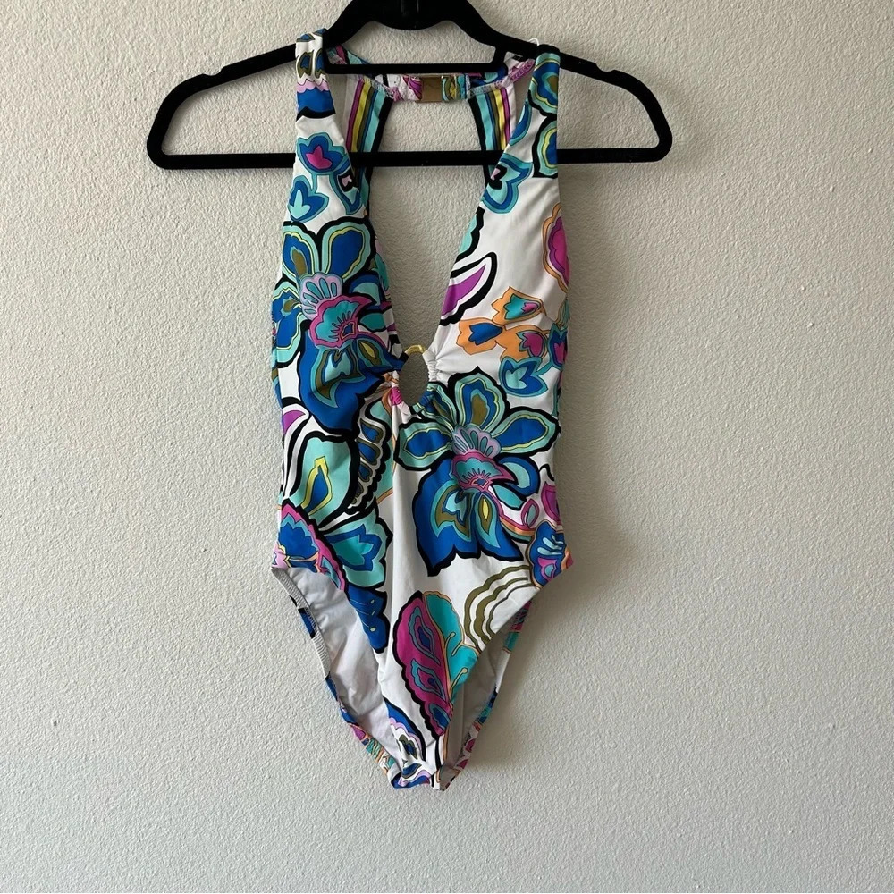 Trina Turk $162 Sz 6 Mandalay Floral Plunge One Piece Swimsuit Guc. - Picture 2 of 16
